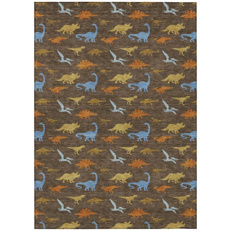 Machine Washable Indoor/ Outdoor Modern Dinosaur Chantille Rug