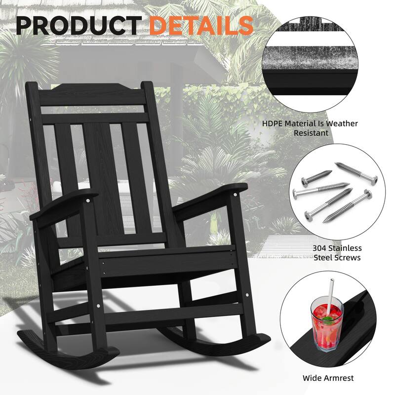 Outdoor Patio HDPE Rocking Chiar, Extra Wide Seat & Backrest
