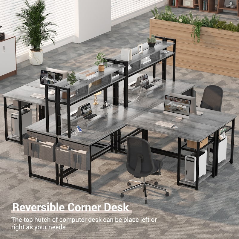 L-Shape Gaming Desk Wood Office Computer Table with Hutch and USB Port
