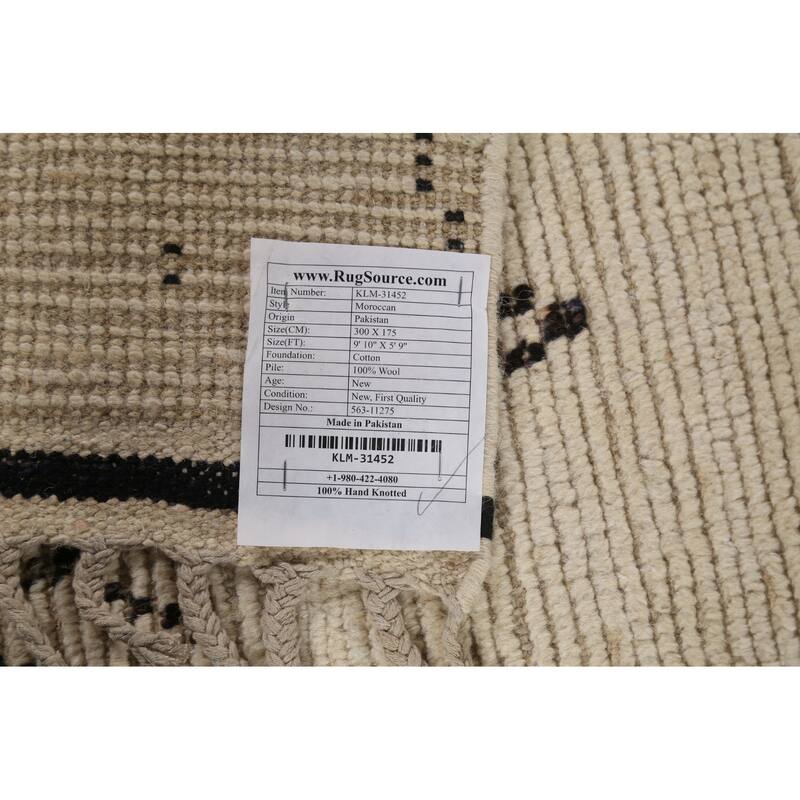 Ivory Moroccan Abstract Area Rug Handmade Wool Carpet - 5'9"x 9'10"