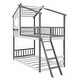 preview thumbnail 5 of 16, Wooden Bunk Bed with Ladder, Guardrail, Roof and Window, Twin Over Twin