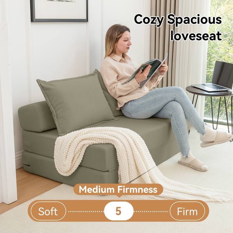 Twin Convertible Sleeper - Multi-Functional Folding Sofa Bed with Pillow & Adjustable Backrest, Ideal for Dorms/Guest Rooms