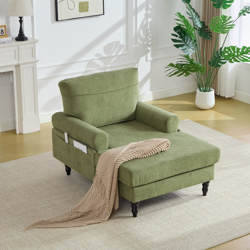 HOMEFUN Chenille Upholstered Wood Frame Recliner Single Sofa with Comfortable Armrests - Olive Green