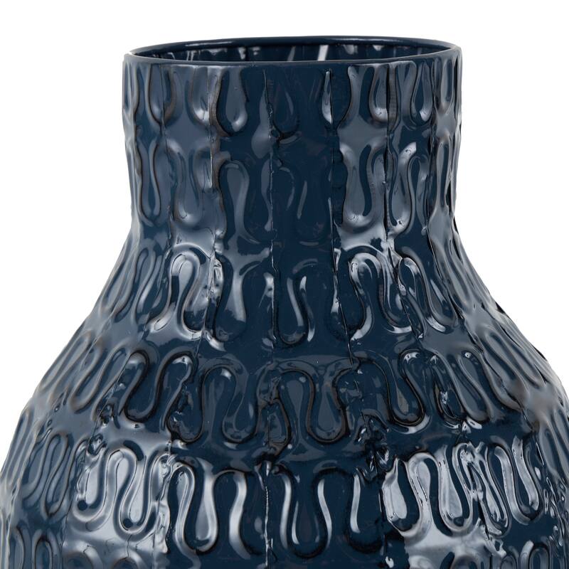 Dark Blue Metal Dimensional Textured Decorative Vase with Wavy Pattern
