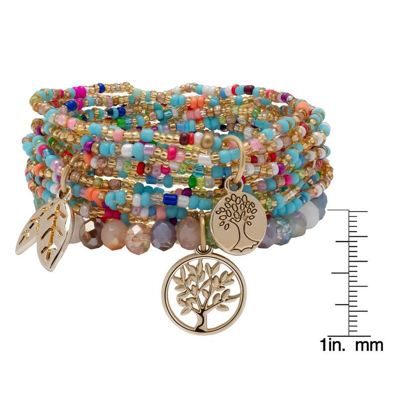 Victoria Townsend Gold Plated Leaf Charm Multi-color Bead Layering Bracelet