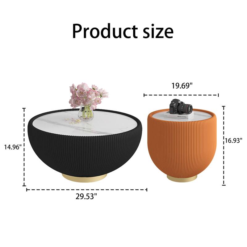 Modern Light Marble Top Cup Shape Leather Edge Coffee Sofa Side Table