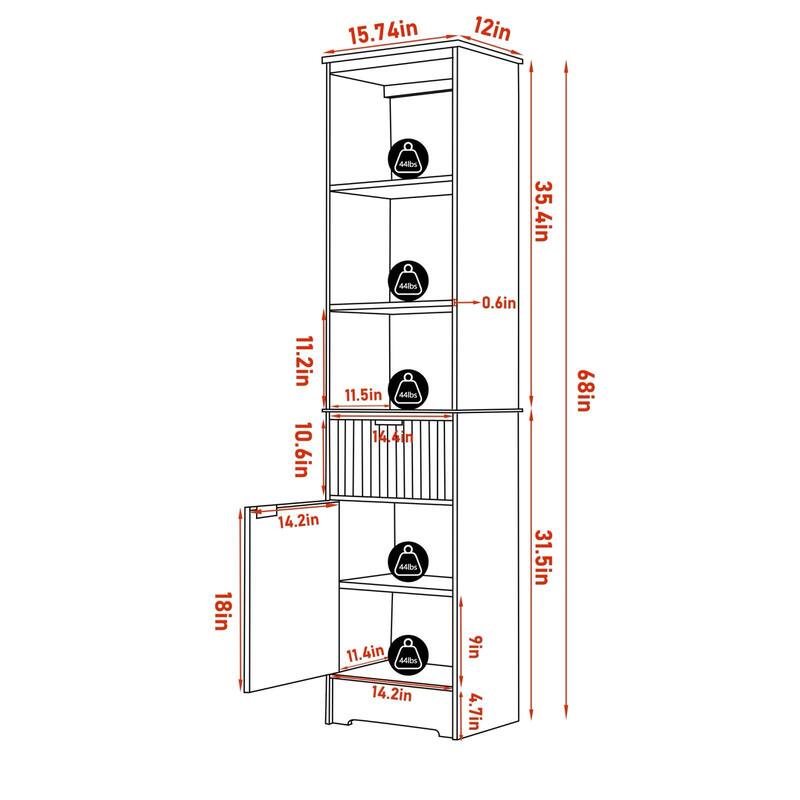 VEIKOUS 68'' Tall Bathroom Storage Cabinet with Anti-Tipping Design
