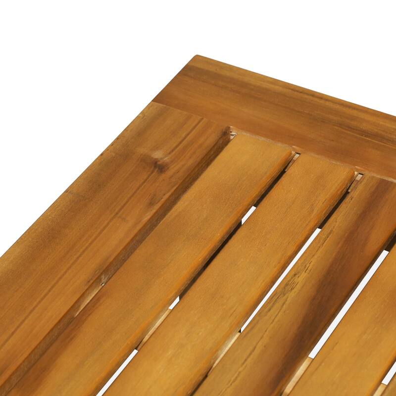 Outdoor Coffee Table 2-Shelf Acacia Wood Rectangular Buffet Storage Organizer Natural Finish Patio, Deck, Lawn, Garden