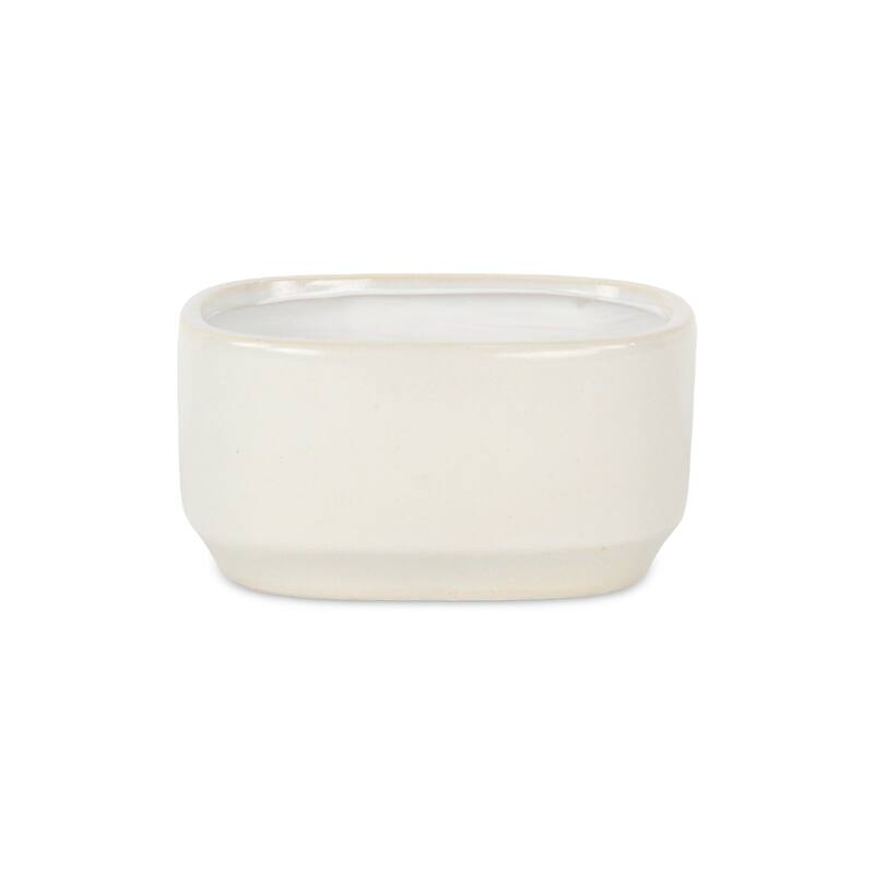 Elegora Wide Curved Rectangular Ceramic Pot - Off White