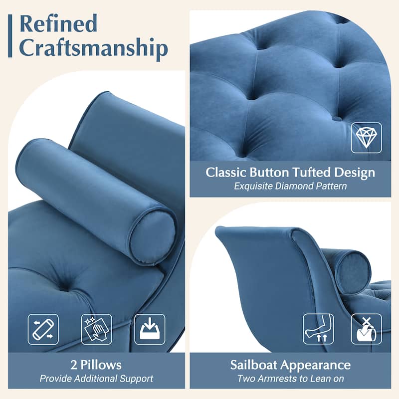 Christopher Knight Home - Quillon Velvet Tufted End of Bed Bench with Solid Wood Legs and 2 Pillows