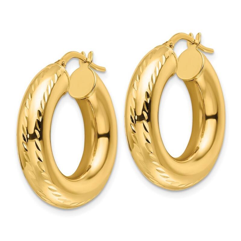 Curata 10k Yellow Gold Polished Sparkle Cut Hollow Round Hoop Earrings - 6mm