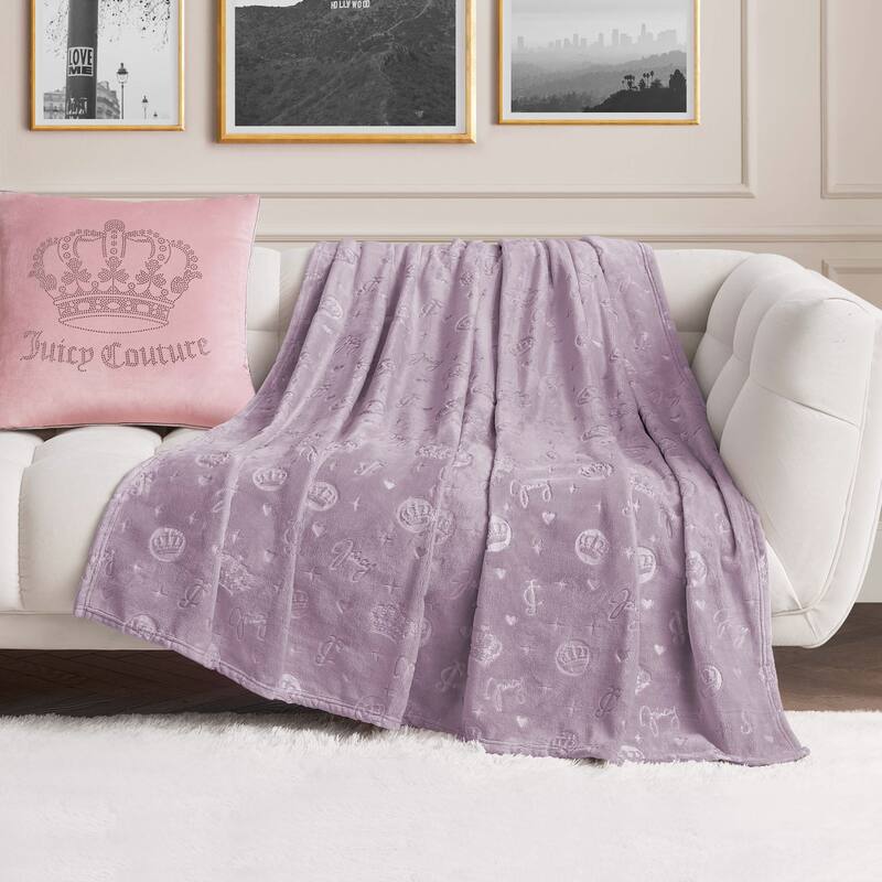 Juicy Couture 60"x70" Embossed Plush Throw Blankets - 60" x 70" - Lavender