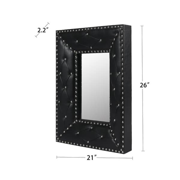 dimension image slide 5 of 6, Rectangle Rivet Decorative Wall Hanging Mirror