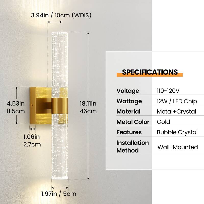 Gold Wall Sconce Bathroom Vanity Light Fixture Crystal wall light