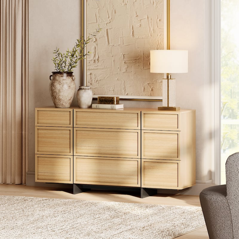 WAMPAT Modern Sideboard Buffet Cabinet with 9 Drawers, Multifunctional Sideboard with Large Storage and T-Shaped Legs