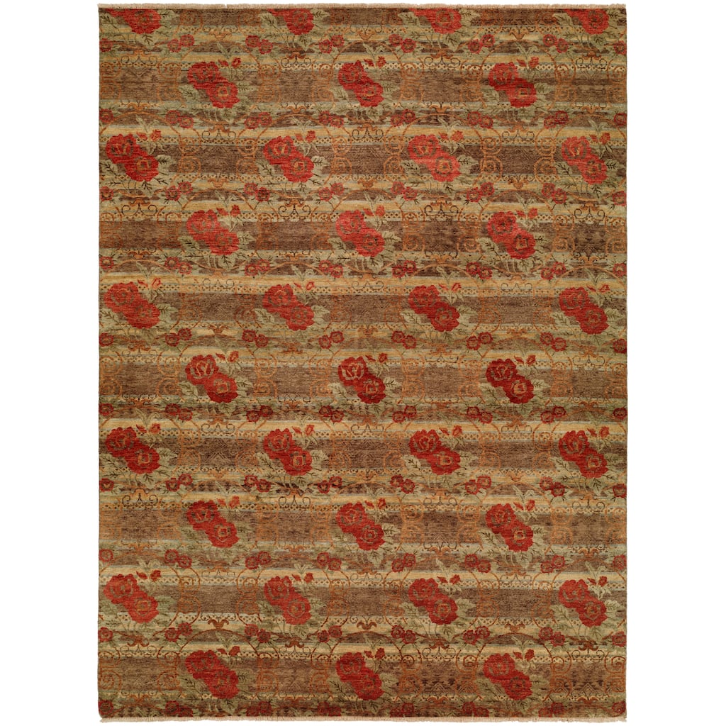 Transitional Red Hand-Knotted Wool Area Rug