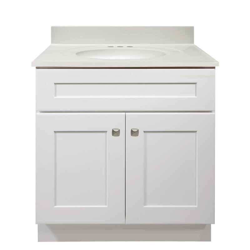Design House 585141 Brookings Shaker 2-Door Bathroom Vanity with Cultured Marble 4 in. Centerset White on White Top