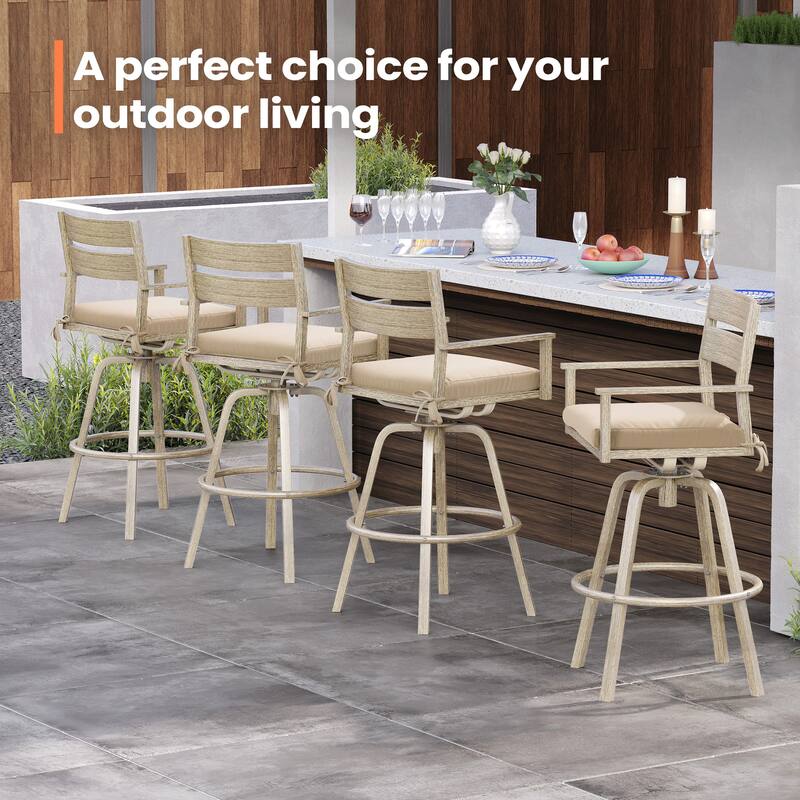 Outdoor Aluminum Patio Bar Stools Swivel Chairs with Sunbrella Cushions - 19.5 in W * 45.3 in H * 17.5 in D