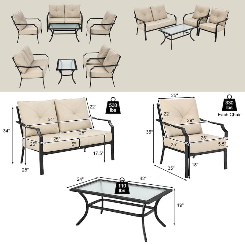 4 PCS Patio Furniture Set Cushion Sofa Loveseat Sectional Garden Deck - 54'' x 33'' x 34''