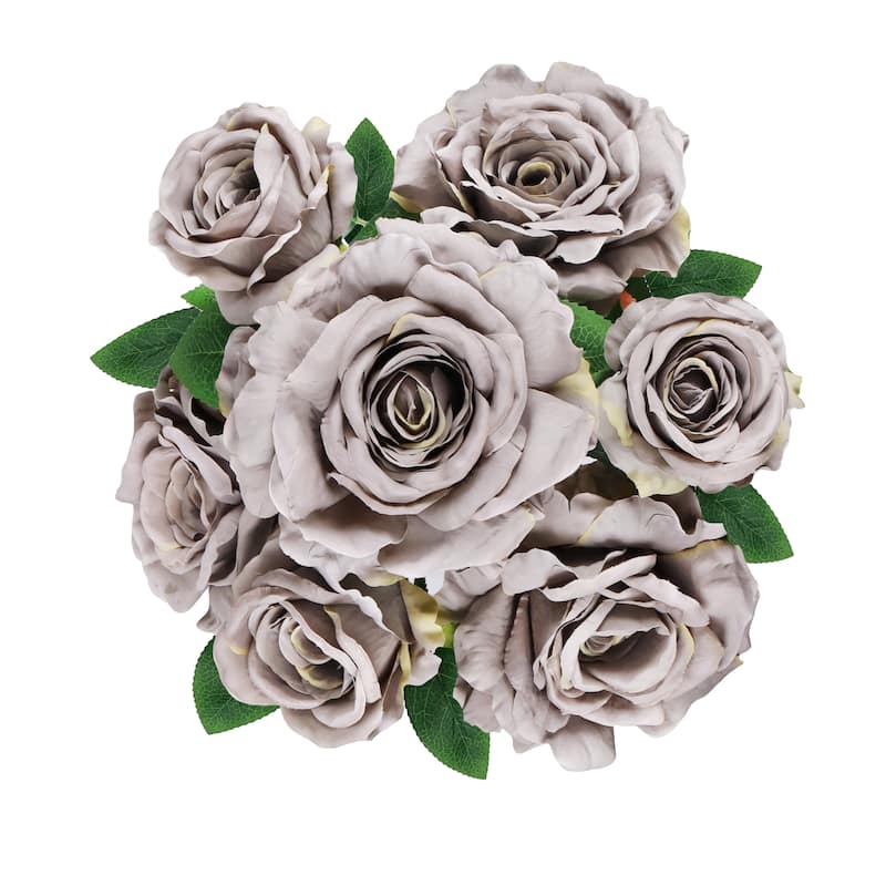Set of 2 Grey Beige Artificial Grand Rose Flower Stem Bush Bouquet 22in - 22" L x 12" W x 12" DP