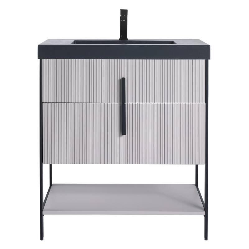 Fine Fixtures Serenity Modern Bathroom Vanity with Black Gel Acrylic Top