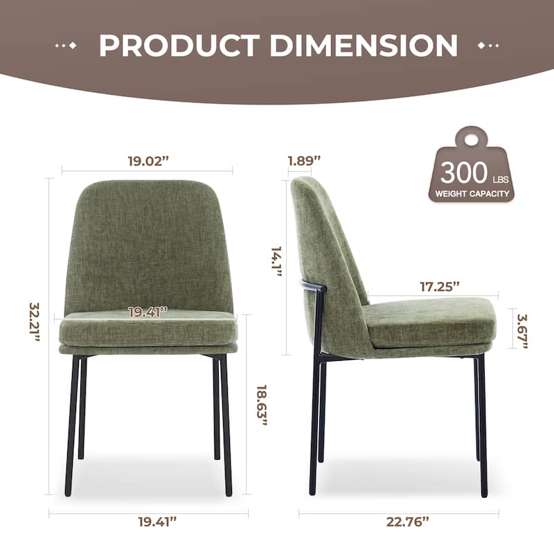 RENEWLINE Set of 2 Modern Dining Chairs with Curved Back & Metal Legs, Fabric or Leather Upholstered