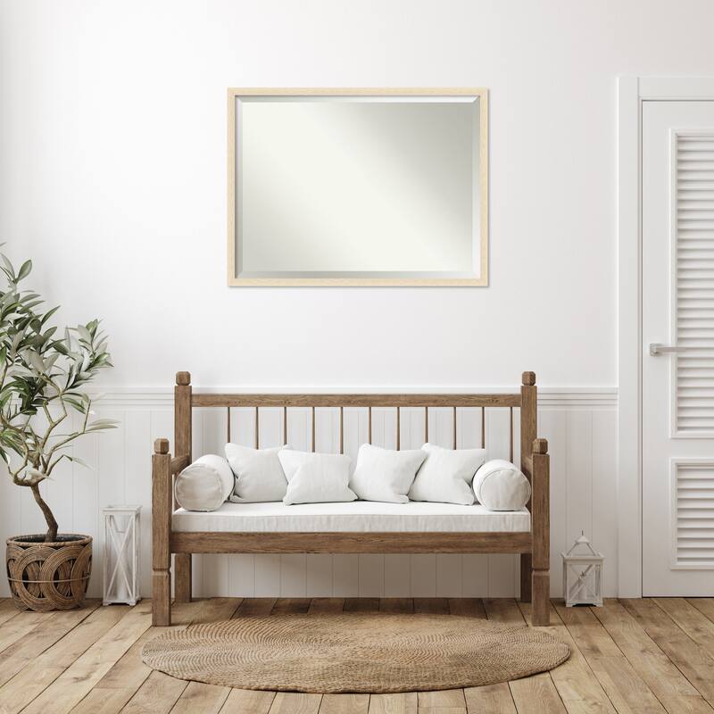 Woodgrain Stripe Beveled Wood Framed Wall Mirror