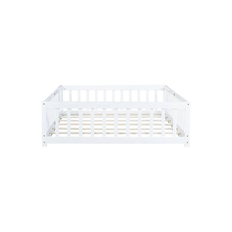Floor Bed with Fence,Door and Safety Guardrails,Perfect for Kids' Play,Sleep and Development