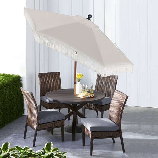 7.5 round patio umbrella solid room essentials Ventura 7.5' Black Fringe Round Market Patio Umbrella - Bed Bath & Beyond