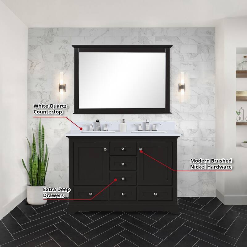 Dukes 48 in. W x 22 in. D Dark Grey Double Bath Vanity, White Quartz Top, and 46 in. Mirror