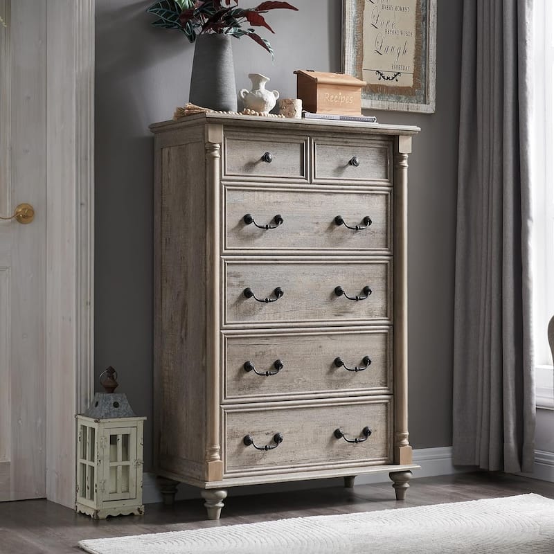 Farmhouse 6 Drawers Dresser Chests, Rustic Wood Chest of Drawers - Light Rustic Oak
