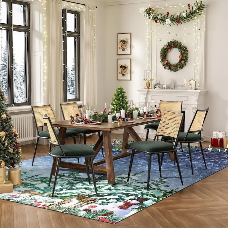 Christmas Eve Blue Xmas Area Rug, for Living Room Bedroom Office Holiday Decor - 6*9ft