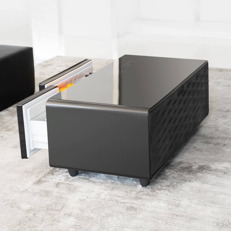 Modern Smart Coffee Table with Built-in Fridge Bluetooth Speaker Touch Control Panel Atmosphere light, for Living Room