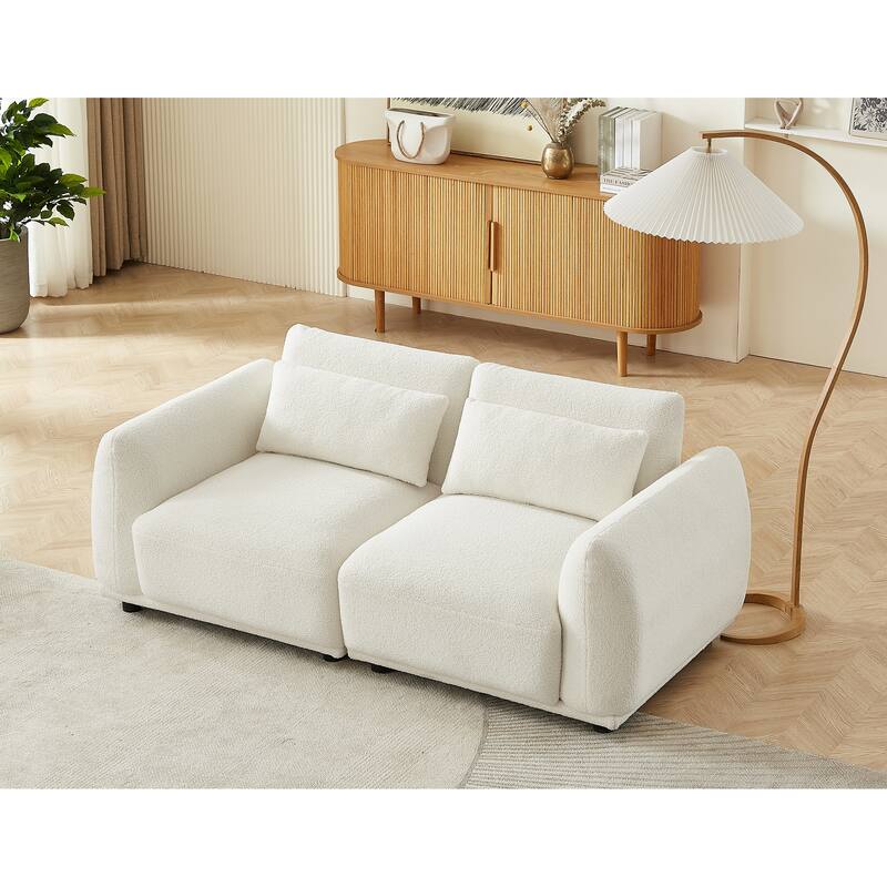 Comfy Lambswool Sectional Couch For Living Room, Boucle Convertible Modular Sofa