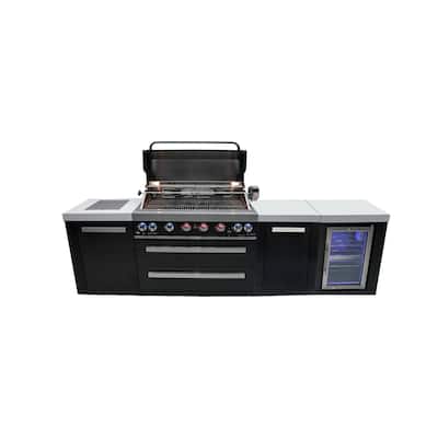 Mont Alpi MAi805-BSSFC-EXC Black Stainless Steel Outdoor Kitchen Island BBQ Grill + Beverage Center + 25" Extra Storage Cabinet