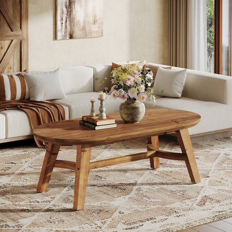 Solid Wood Oval Coffee Table, 47.2 InchFarmhouse Center Table