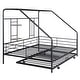preview thumbnail 15 of 18, Metal Full Size House Bed with Trundle and Built-in Shelf and Grid,Kids and Baby