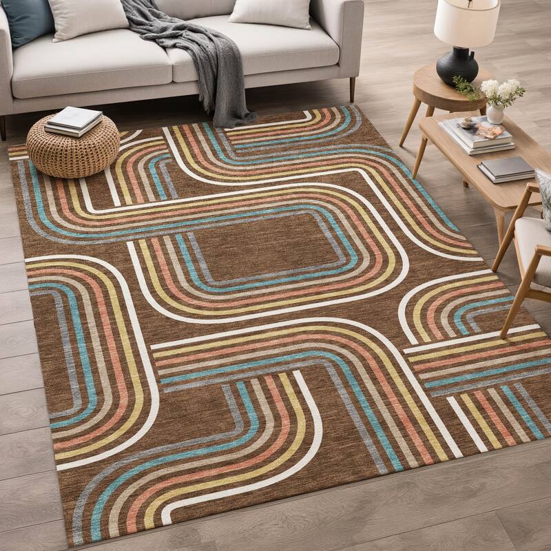 Machine Washable Indoor/ Outdoor Modern Leawood Chantille Rug