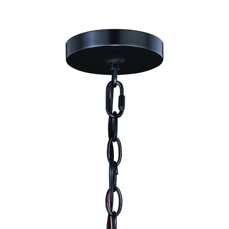 Bremerton 5 Light Black and Wood Cage Drum Chandelier - 20-in W x 11.5-in H x 20-in D