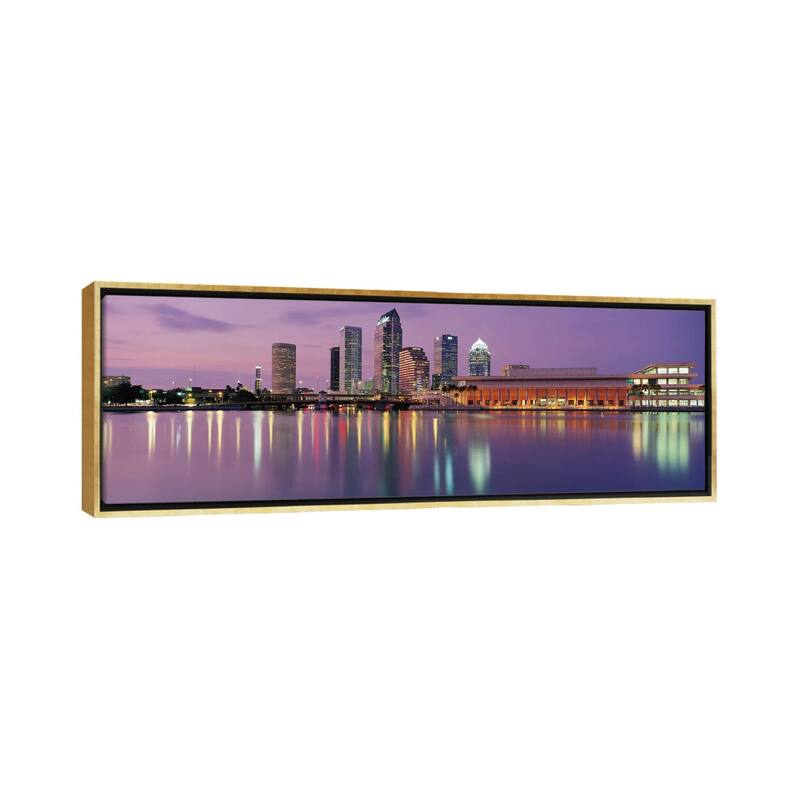 iCanvas "Tampa Panoramic Skyline Cityscape (Dusk)" by Unknown Artist Framed Canvas Print - 20x60 - Gold