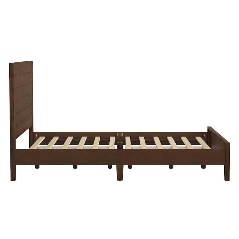 Mid-Century Modern Solid Wood Platform Bed with Headboard Queen/King/Full Size
