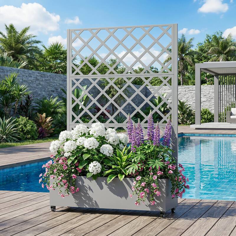 Raised Garden Bed Planter with Trellis Movable Planter Box with Lockable Wheels