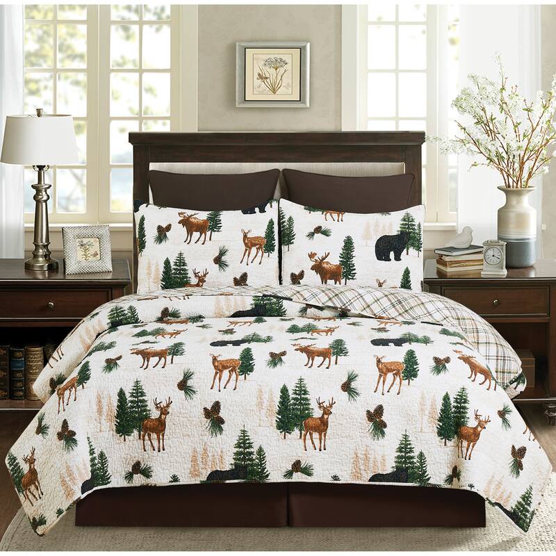 Crestwood Rustic Lodge Cotton Quilt Set - Reversible and Machine Washable