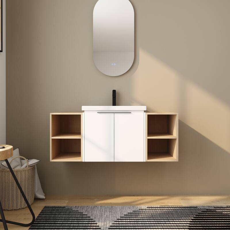 BNK 12/24/36/48/60 Inch Wall-Mounted Bathroom Vanity, Bathroom Cabinet with Doors or Side Shelves