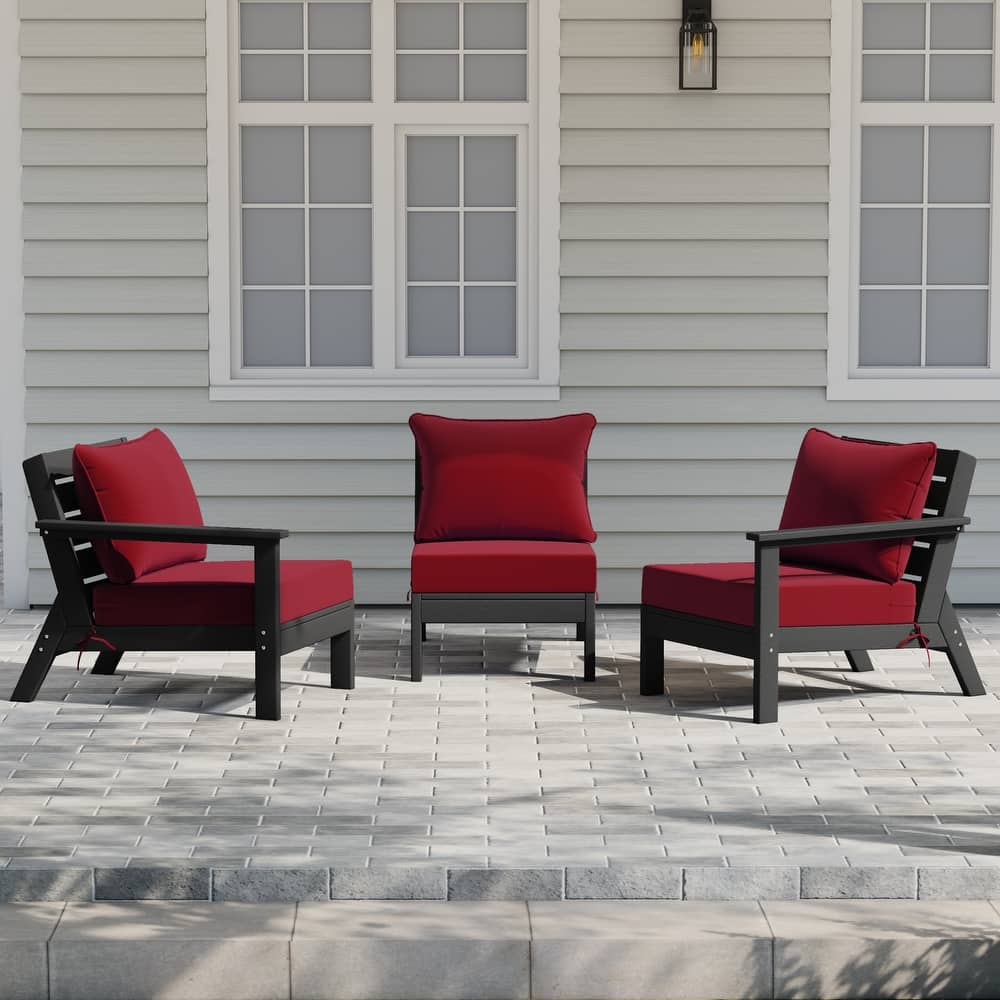 Birchwood All Weather HDPE Outdoor Patio Deep Seating Black Sofa With Cushions (3-Piece)