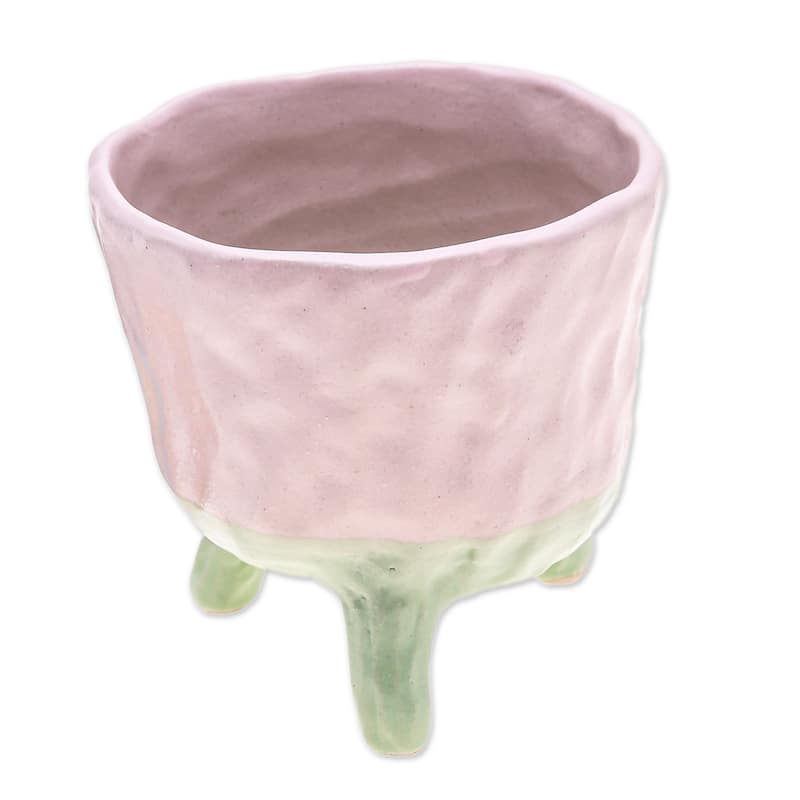 Novica Handmade Pink Sprout Ceramic Flower Pot