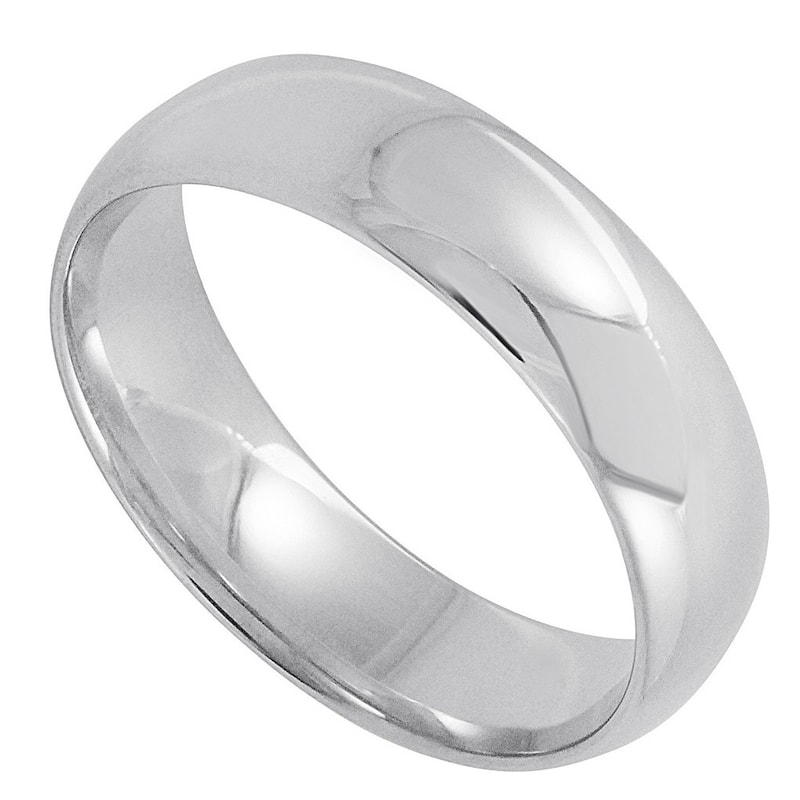 Men's 14K White Gold 6mm Comfort Fit Plain Wedding Band (Available Ring Sizes 8-14)