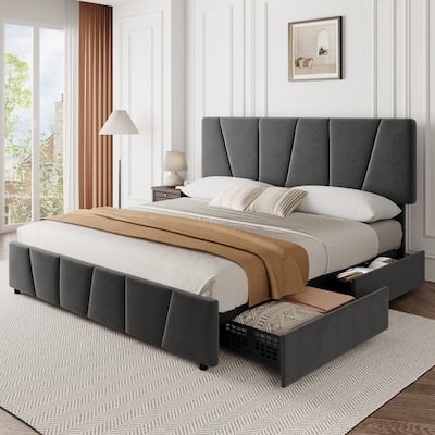 Bed Frame with Sturdy Metal Slats Support