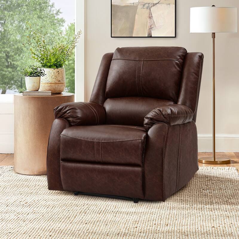Faux Leather Recliner, Modern Manual Recliner Chair, Single Recliner For Living Room, Black / Saddle Brown / Brown Double Color - Dark brown