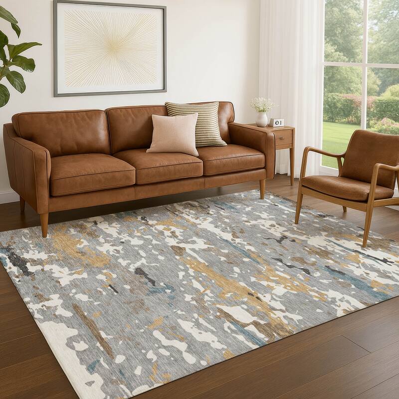 Machine Washable Indoor/ Outdoor Modern Calhan Chantille Rug